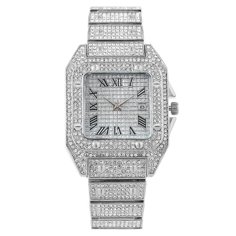 Popular fashion hot sale calendar square full of diamonds women's watch women's watch quartz Roman pattern full of stars