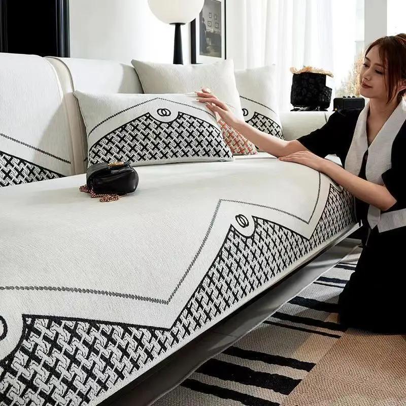 Verdickter Pastoralstoff Sofabezug Rutschfester Überwurf Druck Sitz Sofa Handtuch Staubschutz Handtuch Sofas für Wohnzimmer
