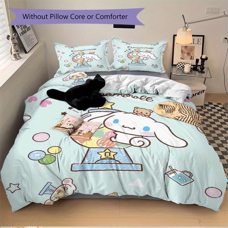 

3pcs Green Background Cinnamoroll Design Quilt Cover Set (1 Quilt Cover + 2 Pillowcases Without Pillow Core), High-Definition Printing for Home a 135x200cm