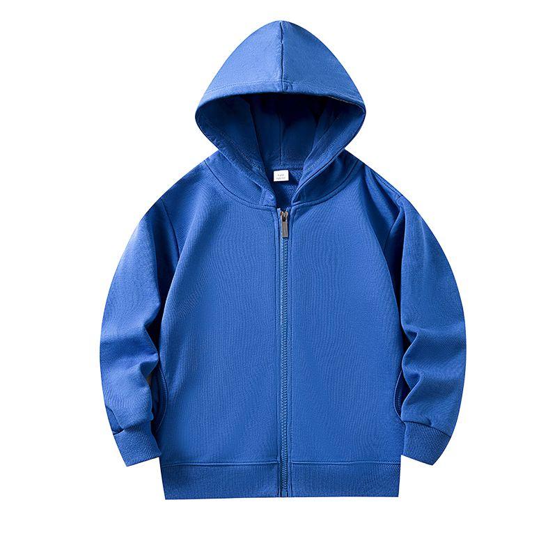4-12 Years Kids Solid Color Hooded Coat Zipper Jacket