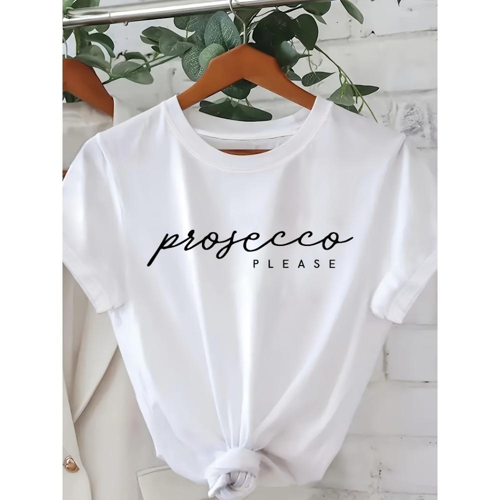 Primavera Estate Comoda Abbigliamento Prosecco Donna Grafica Casual Girocollo Manica Corta T-Shirt per