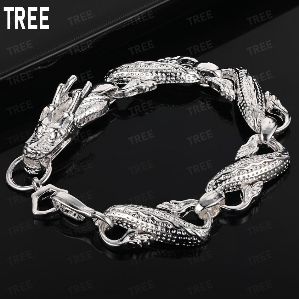 925 Sterling Silver Powerful Dragon Side-Show Bracelet Gift Jewelry