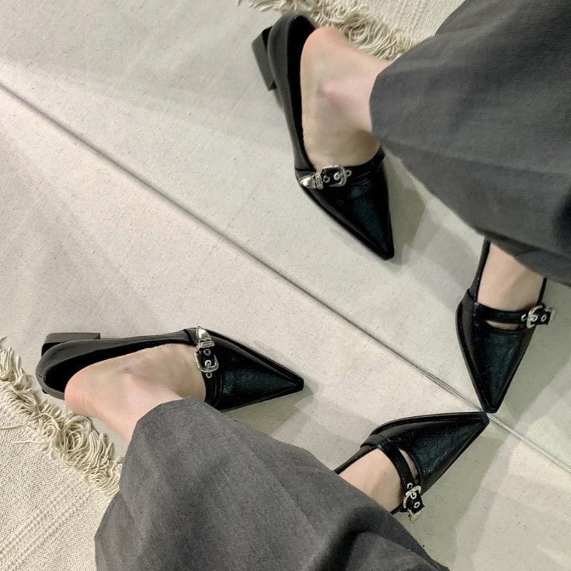 2025 Spring and Autumn New Fashion Versatile Thick Heel Pointed High Heel Single Shoes Women's Korean Version French Small Leather Shoes Retro
