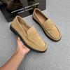 2025 new anti-velvet loafers matte round-headed beanie shoes lightweight classic retro leather shoes 18009 beige-J