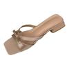 New bow-tied cool slippers with skirt square head thick heel silver sandals women
