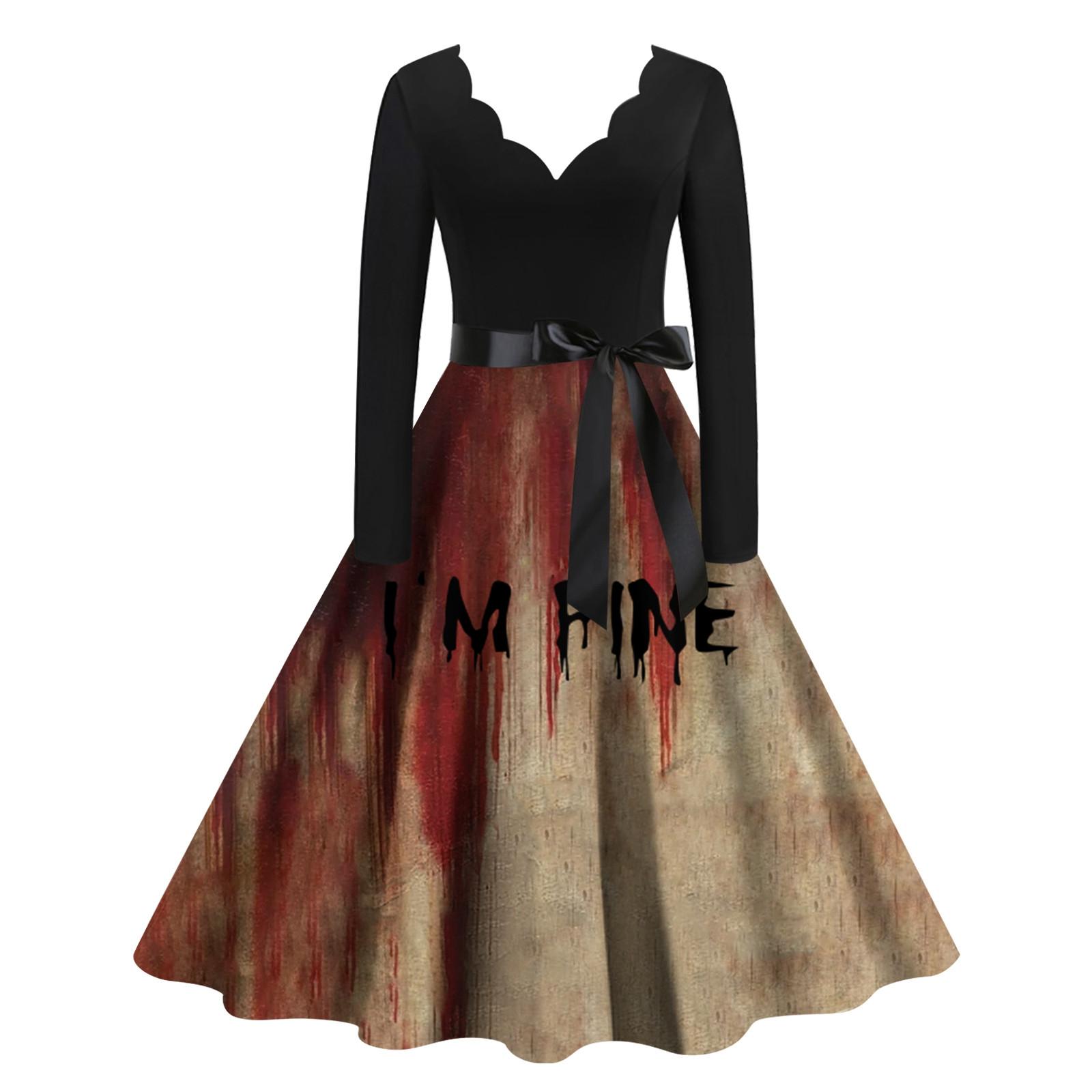 Хэллоуин Женское Повседневное Модное Платье с V-образным Вырезом и Принтом В Винтажном — фото 8