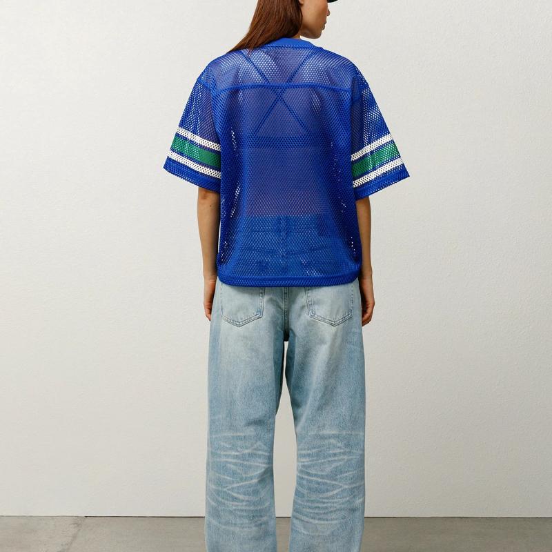 T-shirt tendance à imprimé lettre et grille respirante, style hip-hop, pour homme et femme, printemps/été