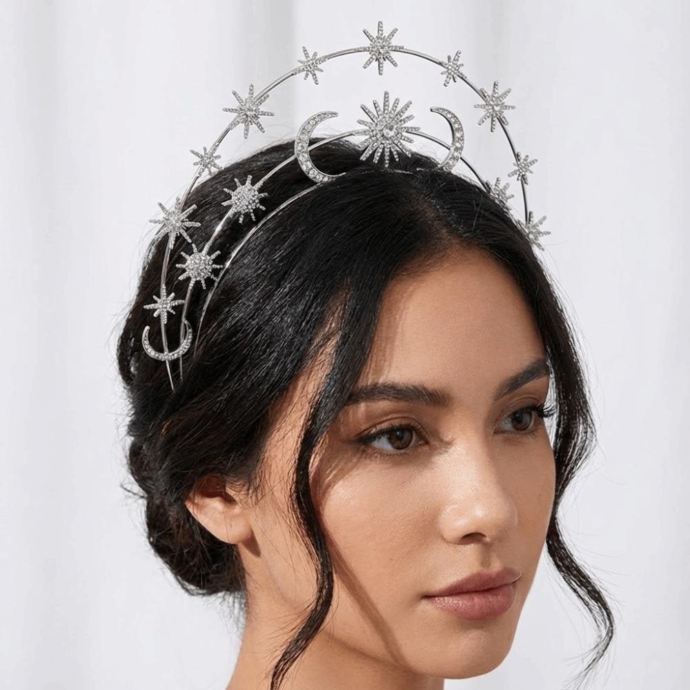 Rhinestones Crystal Goddess Crown Headband Gothic Wedding Bridal Headdress  Prom