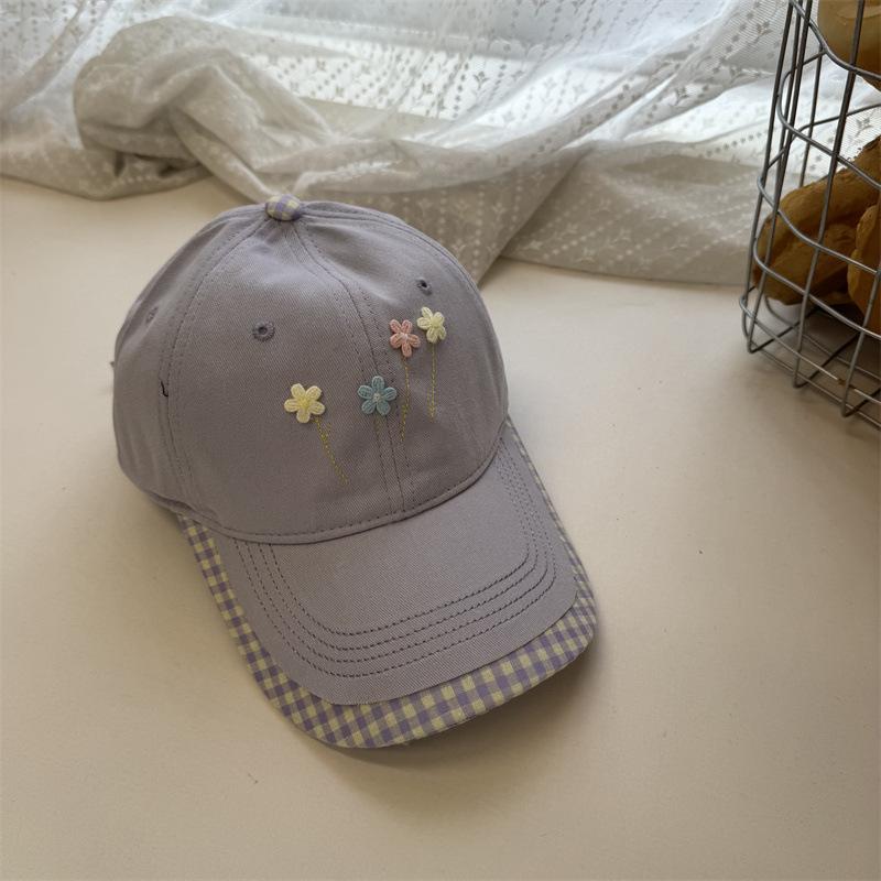 Small Fresh Flower Plaid Wide Brim Cap Summer Women's Versatile Sunshade Show Face Small Baseball Hat Tide