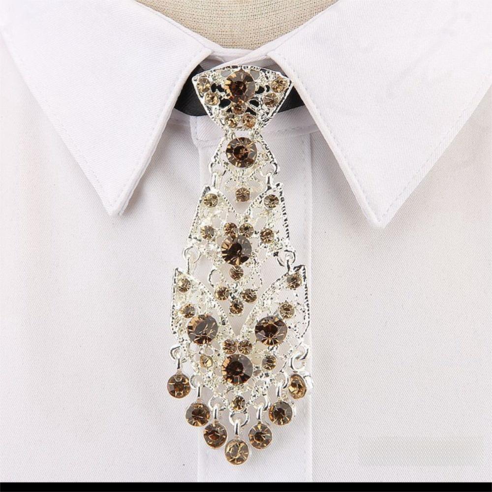 Fashion Rhinestone Tie Short Length Metal Short Tie Special Sparkle Costume Tie  Wine Party