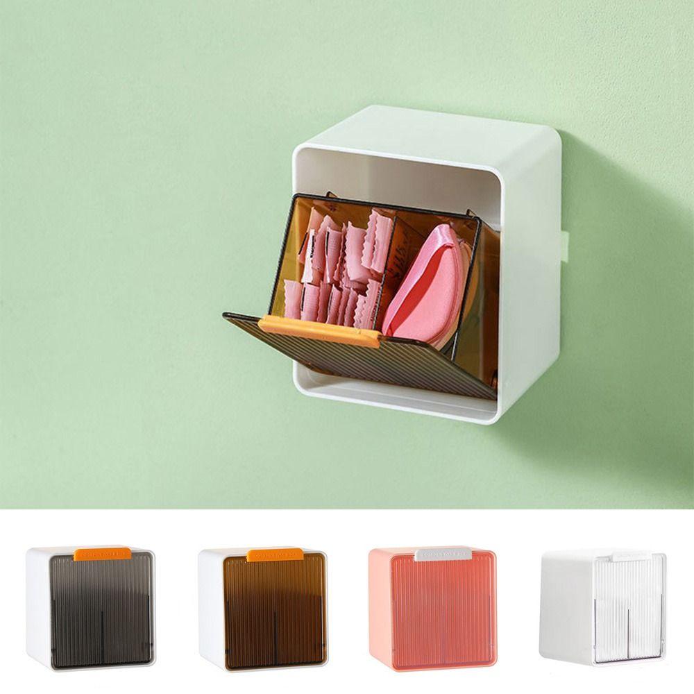 

Free Punching Wall Mounted Cotton Swab Organizer 2 Grids Flip Top Storage Box Living Room
