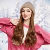 ALAN EATON Hut Perücken Kappe Lange braune gewellte Perücke Connect Winter Strickmütze Mütze Hitzebeständige Haarteile Haarverlängerungen
