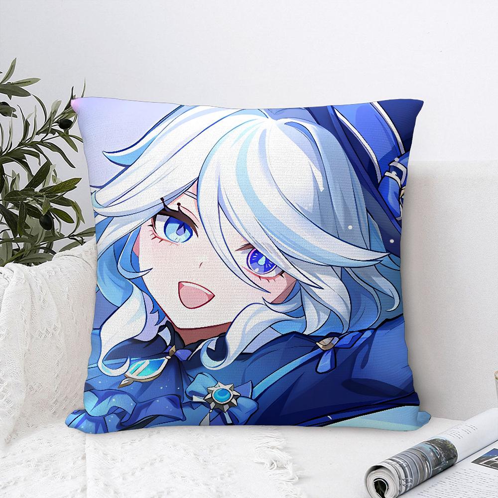 Genshin lmpact Furina Foutiane Povlak na polštář Obývací pokoj Oboustranný tisk Čtvercový polštář Potah na polštářek Dekorace Povlak na polštář