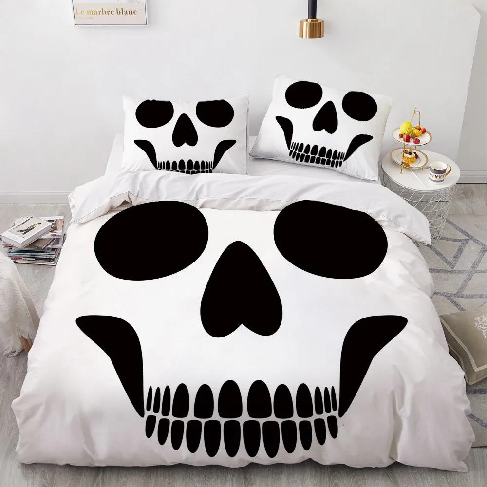 Halloween King Queen Duvet Cover Kawaii Black Cartoon Dryad Ghost Bedding Set For Kids Boys Pumpkin 2/3Pcs Polyester Quilt Cover