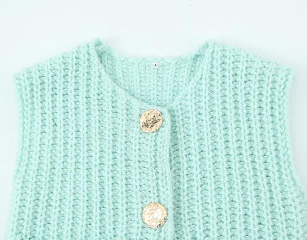 Women's Pocket Sleeveless Knitted Vest – 13 Colors, European & American Style, 2024 Spring & Autumn Collection