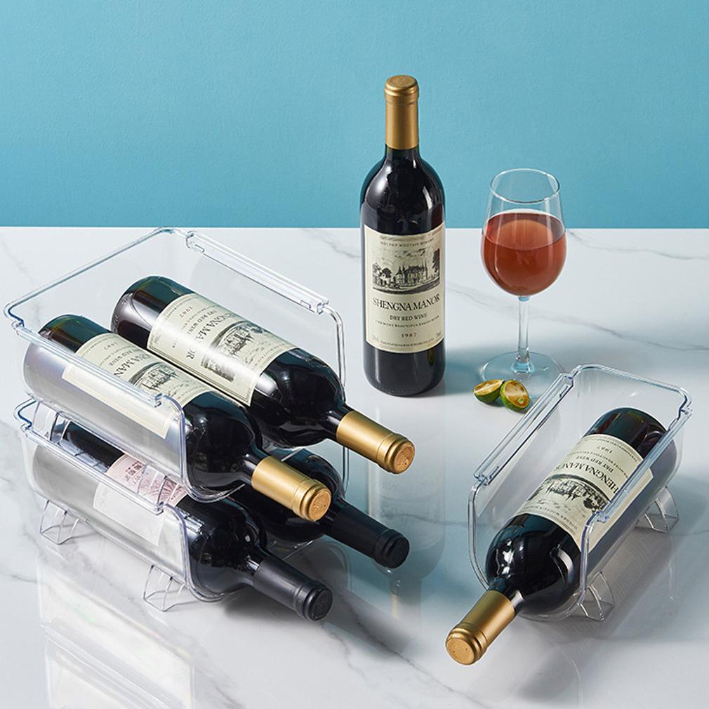 Portabottiglie universale trasparente per vino, portabottiglie, scatola per bevande in bottiglia, portabottiglie impilabile, portabottiglie, frigorifero, organizzatore da cucina