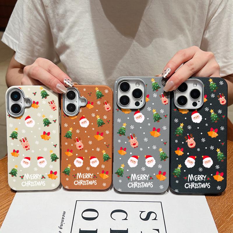 Skinnteksturskall for iPhone 16 15 Pro 14 13 12 11 Pro Max Xs Max Xr 8 7 6 Plus Cartoon Santa Claus Elk Mønster Støtsikker Myk Tpu Slim Cover