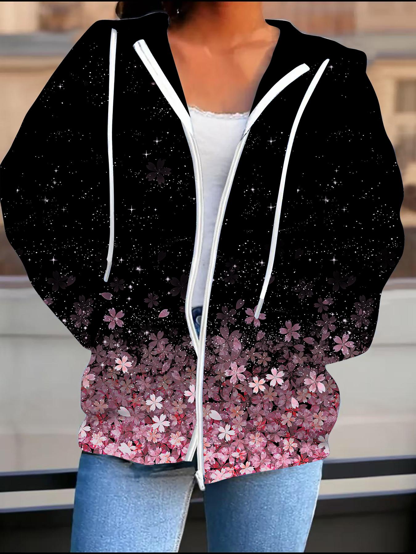 

Flower 3D Printed Hooded Cardigan Plus Size Autumn Winter Retro 1XL чёрный