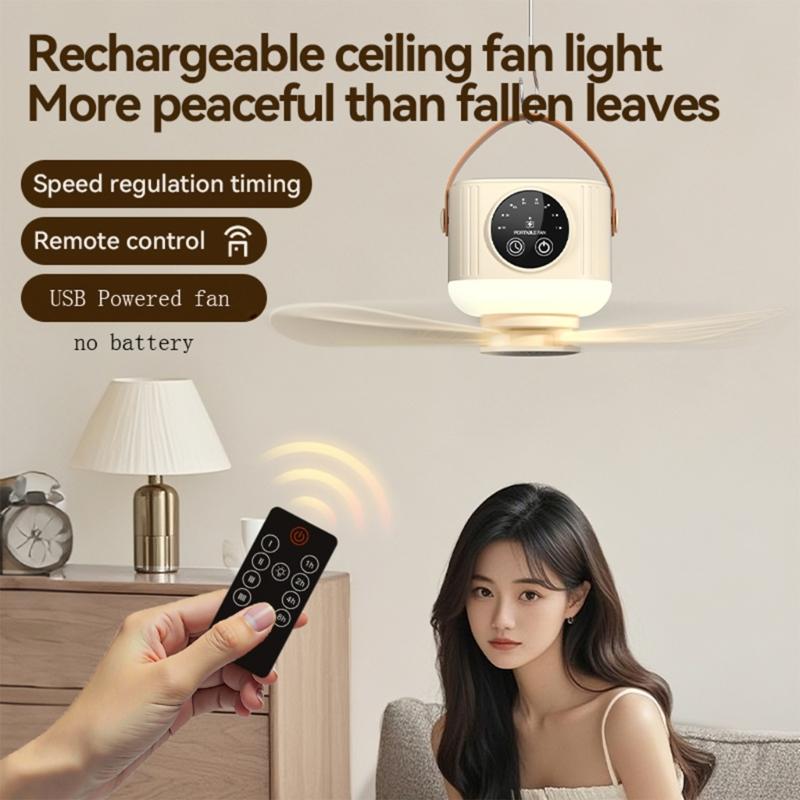 USB Hanging Fan Lamp For Outdoor Camping Car And Dormitories 4 Speed Setting And Timer Option Multiple Function