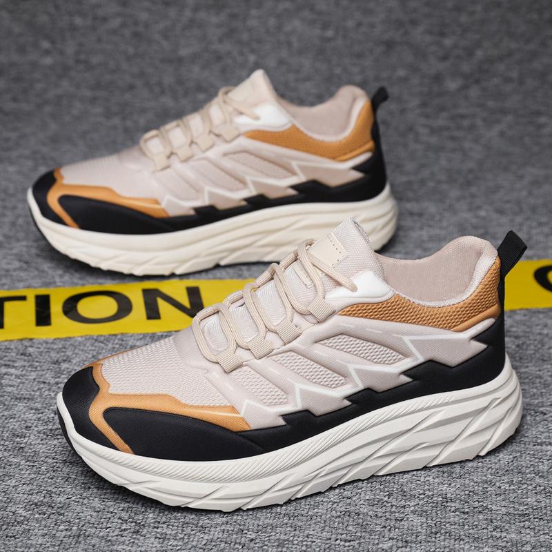 

China men s shoes sports running shoes breathable fly woven mesh lace-up men s shoes fashion 42 бежевий