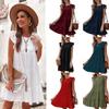 Women's Solid Color Tiered Ruffle Maxi Dress 2026 Summer Round Neck Short Sleeve Casual Smocked Flowy Beach Dress