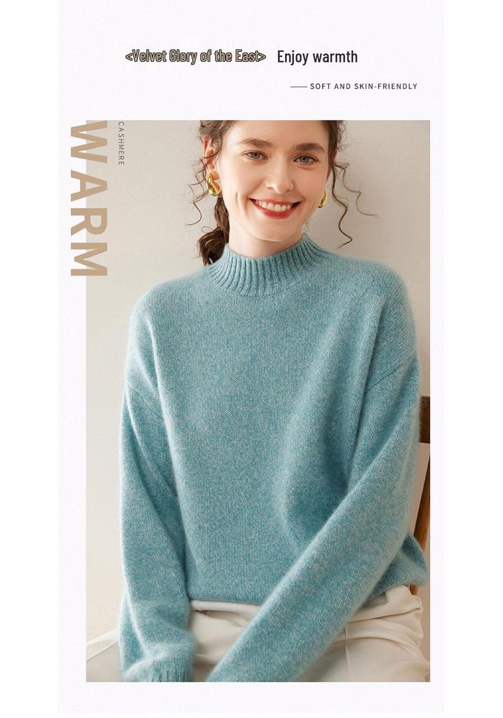 Plus Size Women's Loose Marled Knit Cashmere Sweater with Half-High Collar