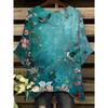 Hummingbird Flower Women's Large Size Short Sleeve T-Shirt, Irregular Hoop Design, Digital Printing