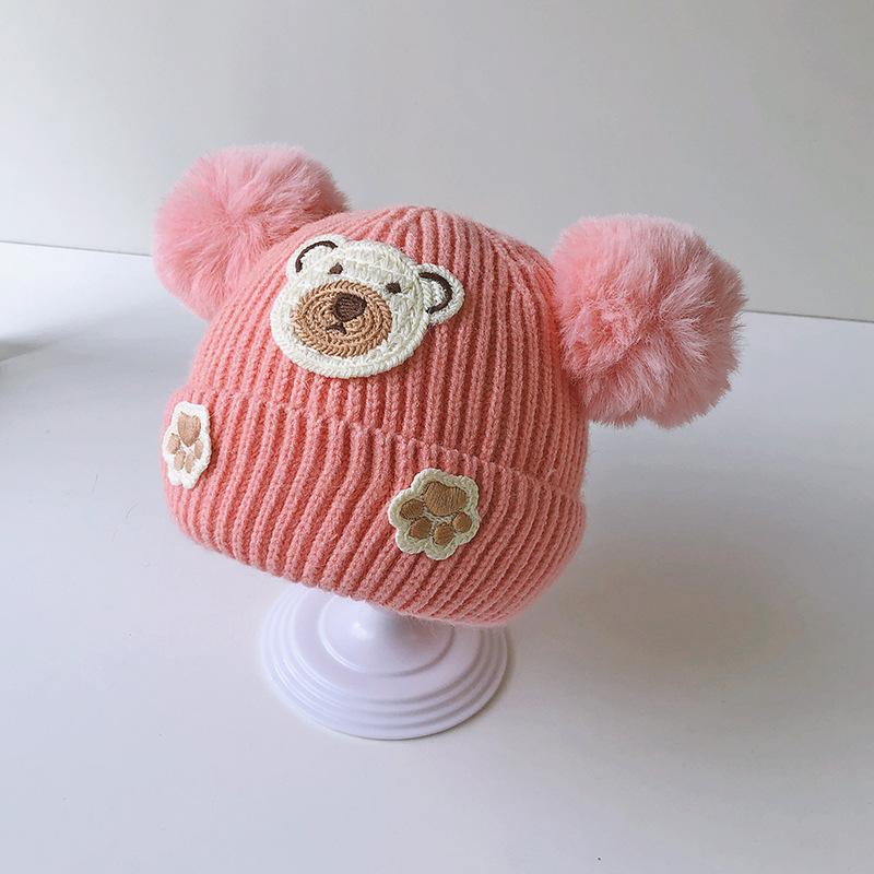 Baby hat autumn and winter fleece thickened knitted hat bear cute super cute baby wool hat men's and women's hat Korea