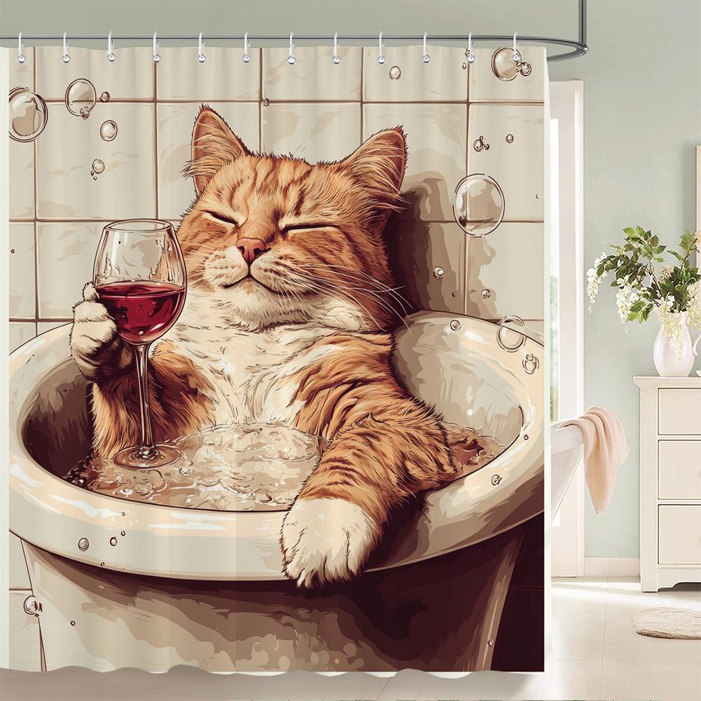 Nordic Style Flowers Leaves Animals Shower Curtain Cat and Dog Printed Bathroom Bath Curtain Home Decoration Curtain With Hooks