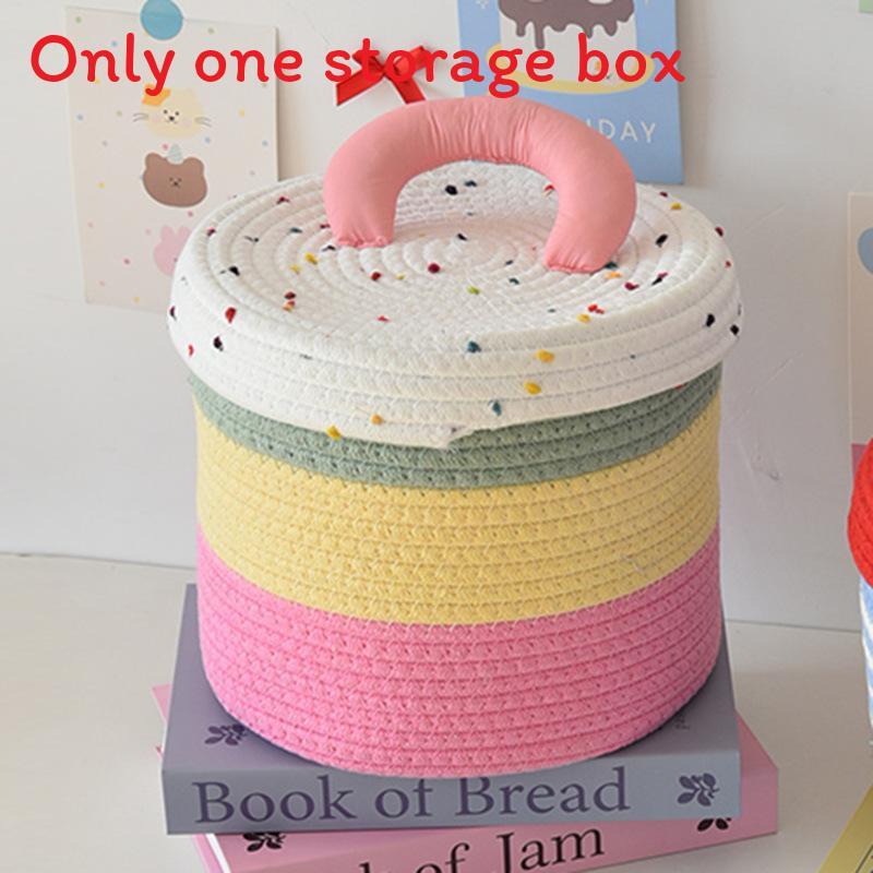 Cotton Woven Storage Basket With Colorful Dot Pattern For Dorm Room And Home Decor