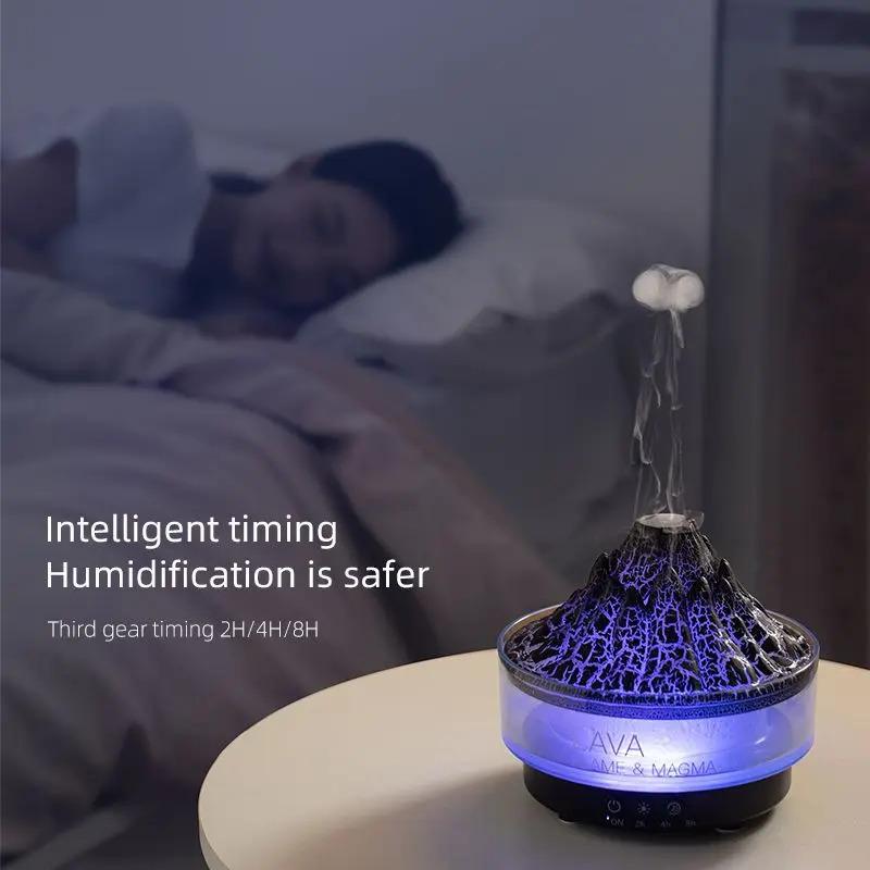 New Colorful lights Volcano Lava Air Humidifier Aromatherapy Essential Oils Diffuser Remote Control Jellyfish Smoke Ring Flame