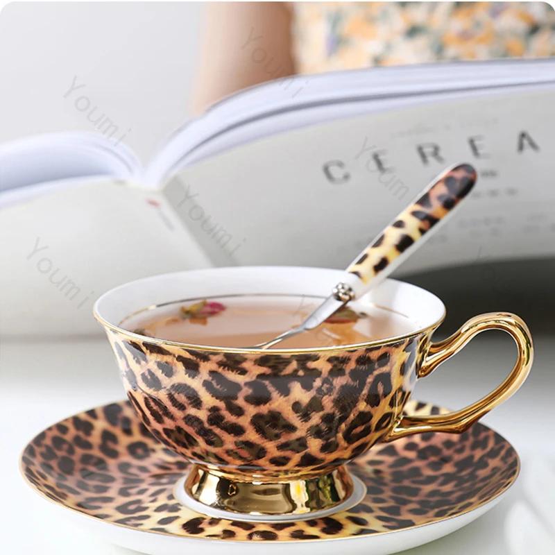 Módní kávové šálky s leopardím potiskem, lehký luxus, špičková sada šálku a podšálku na odpolední čaj, domácí jemný keramický hrnek na mléko