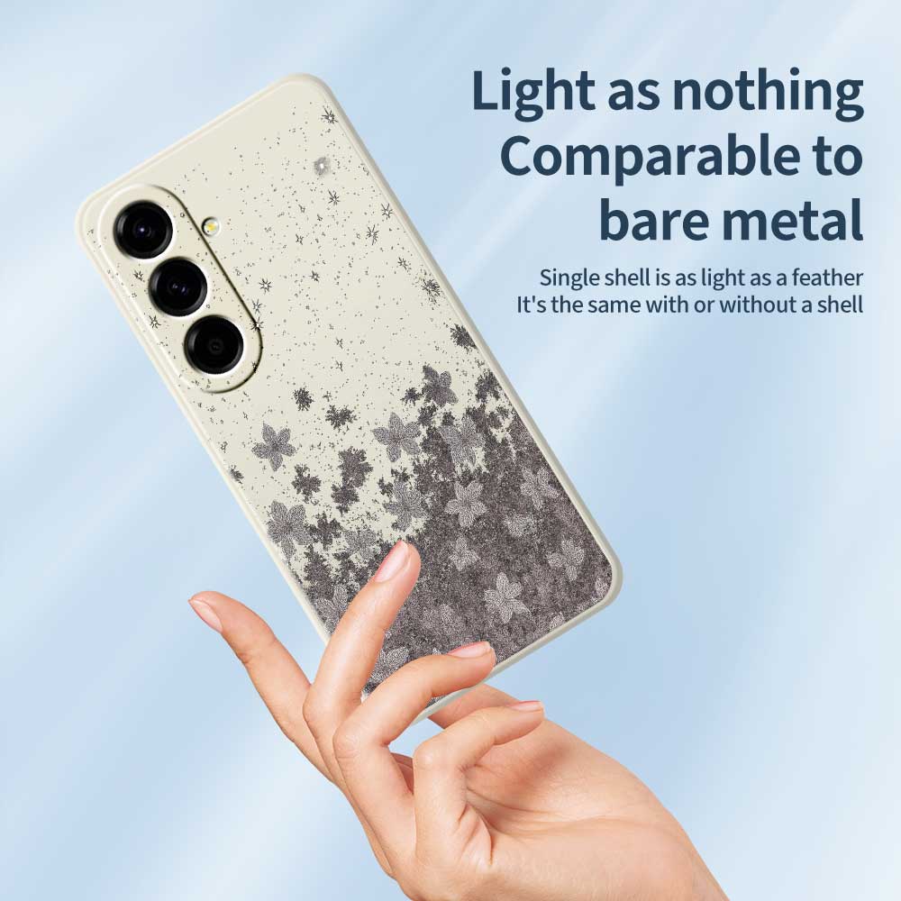 For Samsung Galaxy A56 5G Case Grey Flowers Pattern Printing Straight Edge TPU Phone Back Cover