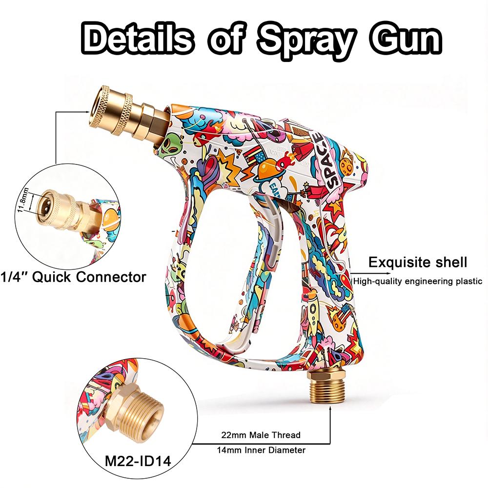 Graffiti Design Pressure Washer Gun Full Set, Foam Cannon, 5 Nozzles & Metal Bosch Adapter for Household and Auto Washing