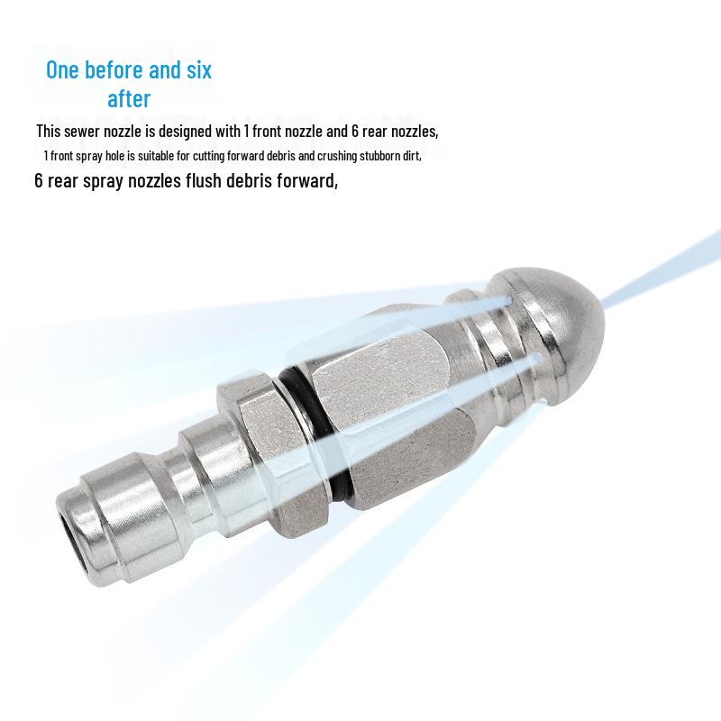 Stainless Steel High-Pressure Sewer Cleaning Nozzle with 1 Front Jet and 6 Rear Jets