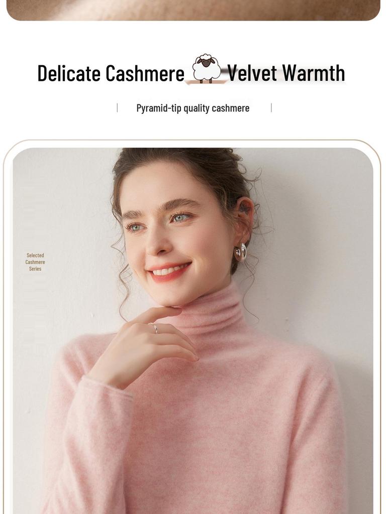 Women's High-Neck Cashmere Sweater - Solid Color, Slouchy, Winter Base Layer