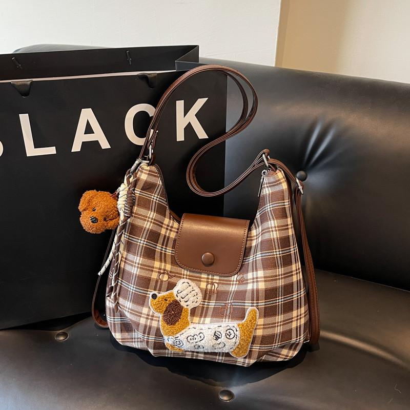 Chic Vintage Grid Pattern Shoulder Tote Bag With Versatile Large Size For Everyday