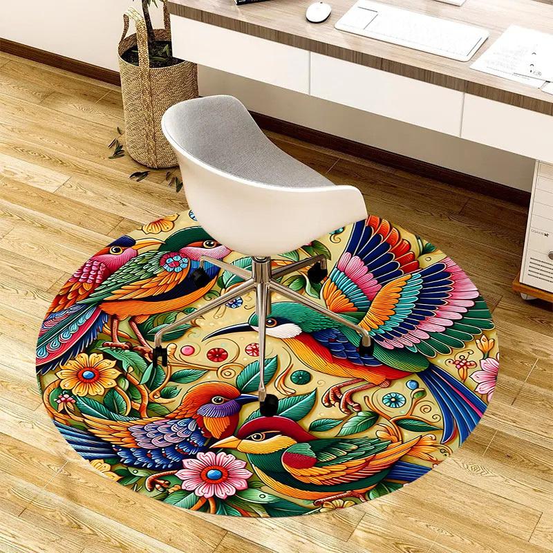 1pc Office Carpet Chair Mats Colorful Birds Floral Pattern Perfect for Decorating Office Chairs, Living Rooms, Or Bedrooms