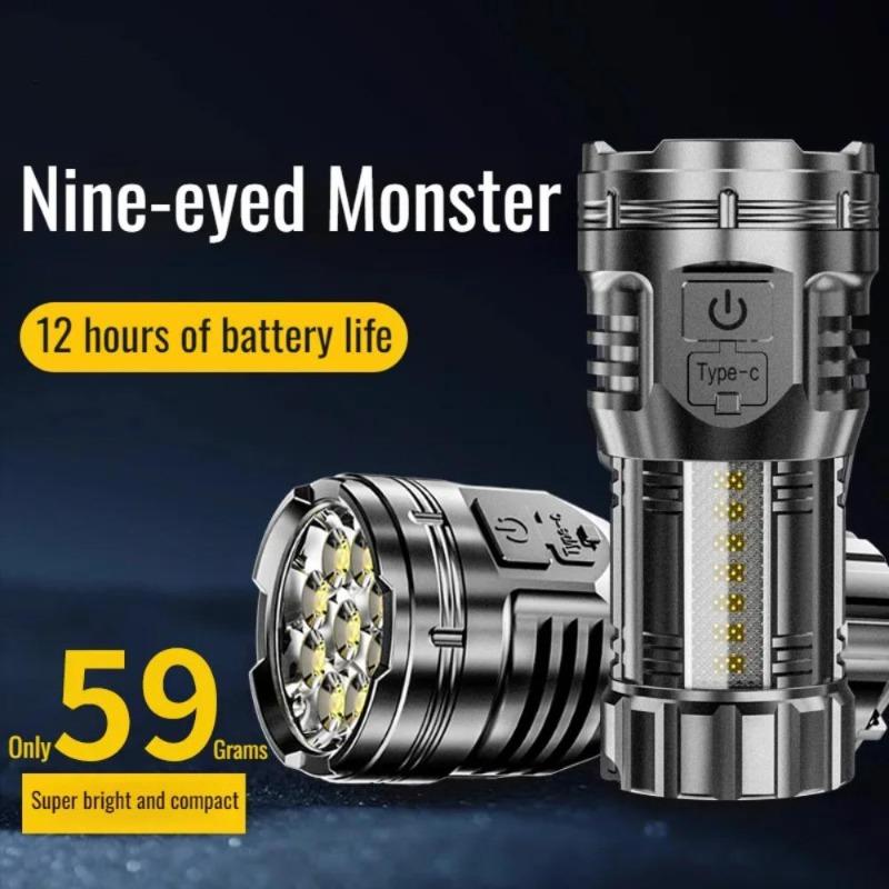 9 LED Portable Flashlights Type-C Rechargeable Torch With Pen Clip COB Flashlight Outdoor Fishing Tail Magnetic Work Light