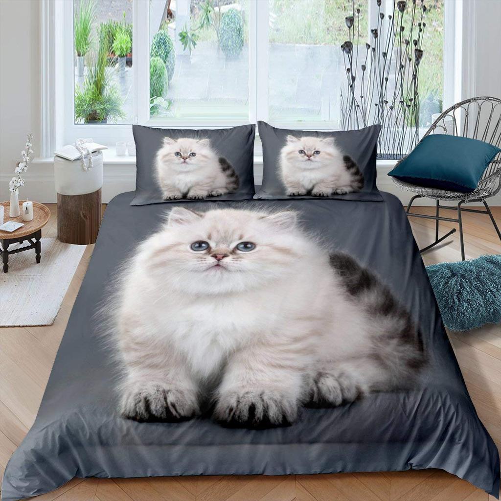 Set Copripiumino Gatto Carino Misura Queen per Ragazze Kawaii Gattino Set Biancheria da Letto Farfalle Blu Copripiumino Adorabile Animale Coperta Trapuntata