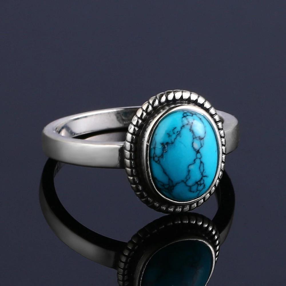 New Fashion 8x10 MM Oval Natural Turquoise Rings Women's CopperRing Vintage Fine Jewelry for Anniversary Gifts