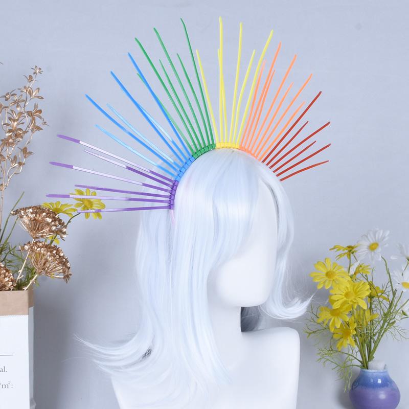 1PC Hair Hoop Fashion Hairband Exaggerated Sun Rainbow Colorful Headpiece Creative Goddess Halo
