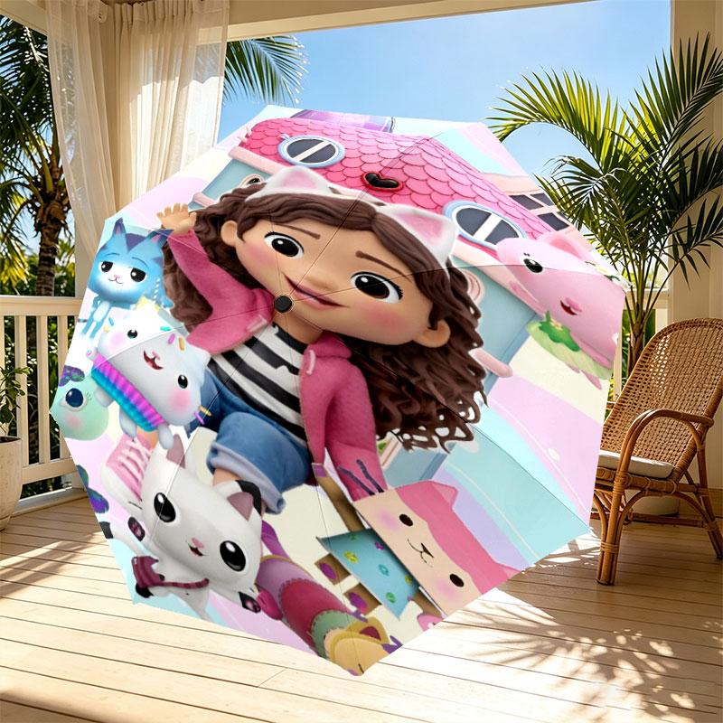 Gabby's Dollhouse Print Automatic Open Close Umbrella, Portable Foldable Umbrella, for Outdoor Commute Camping Trip, Ideal Birthday Gift