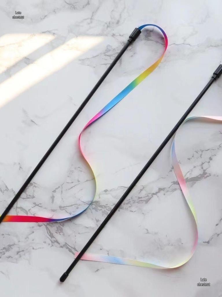 Rainbow Ribbon Cat Teaser: Double-Sided Toy with Long Pole and Seven-Color Streamers