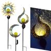 Antique Iron Art Solar Garden Lights: Moon & Sun Design Landscape Spotlight