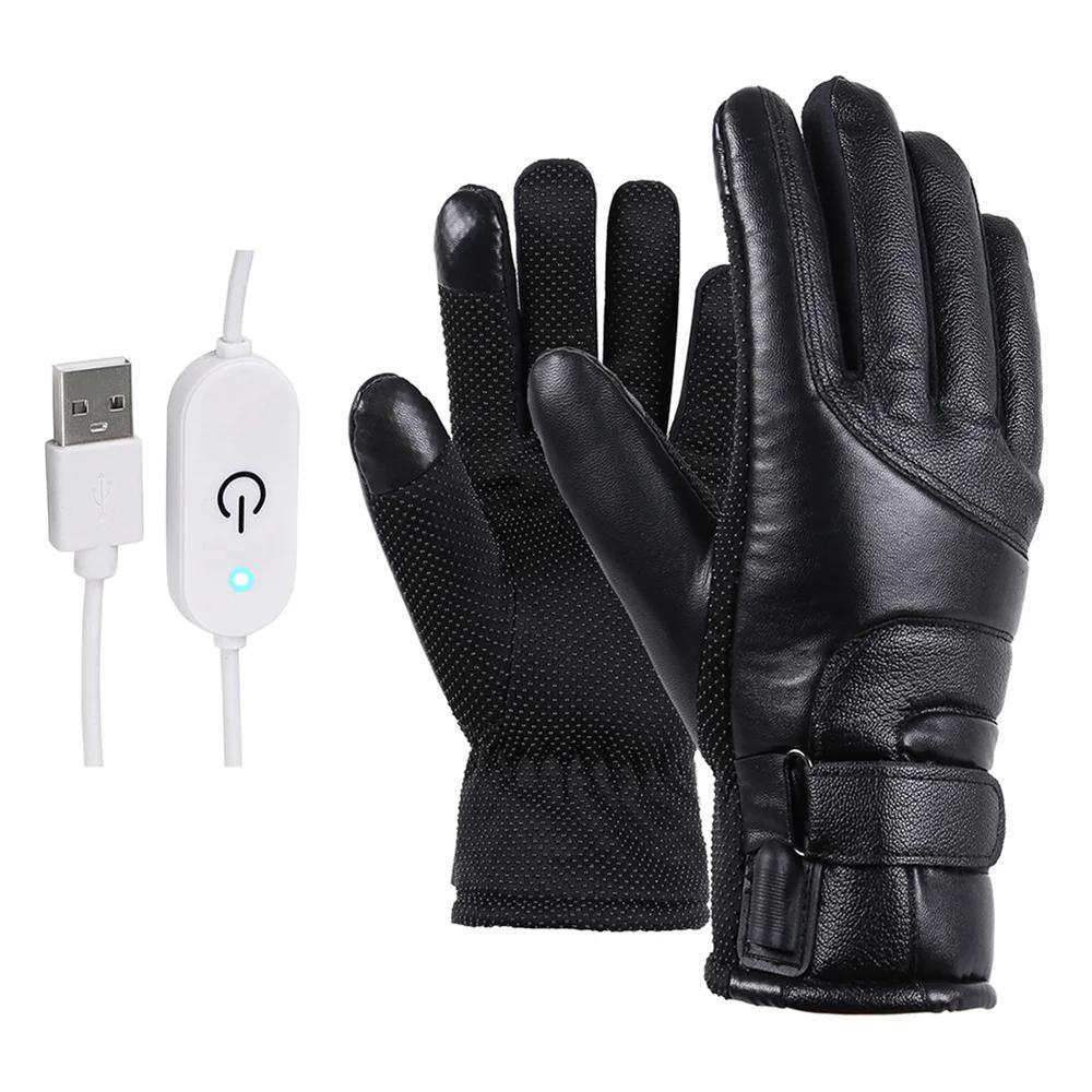 Electric Heated Gloves Rechargeable USB Hand Warmer Heating Gloves Winter Motorcycle Thermal Touch Screen Bike Gloves Water Repellent