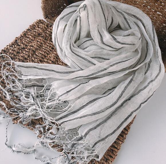100% Linen Stripe Men/Women Winter Scarf  High Quality Hijab Fashion Foulard Shawls Scarves 60x180cm