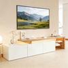 Elegante Gabinete de TV LED de Madeira Branco, 3 Portas de Alto Brilho, Prateleiras de Vidro, Design Moderno de Unidade de TV Buffet para Sala de Estar