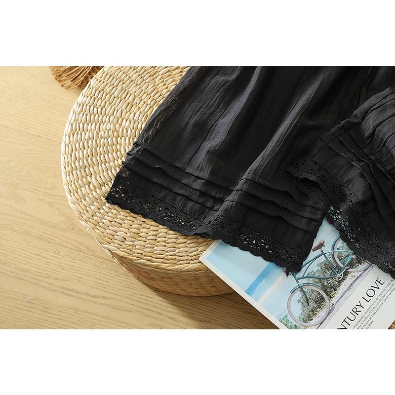 DIMANAF Taglie Forti 2026 Pantaloni da Donna in Lino Vita Elastica Vintage Basic Donna Pizzo Monocolore Gamba Larga Lunghi Oversize Larghi
