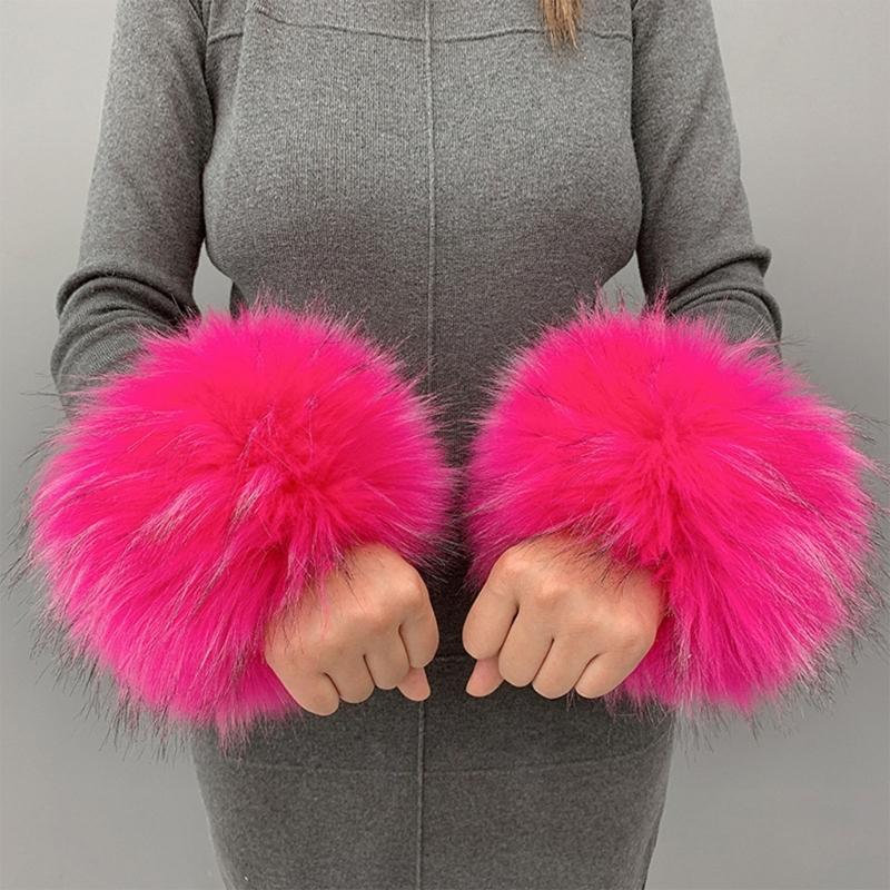 Faux Fur Cuffs Arm Warmers Furry Wrist Cuffs Holiday Costume Accessory for Women
